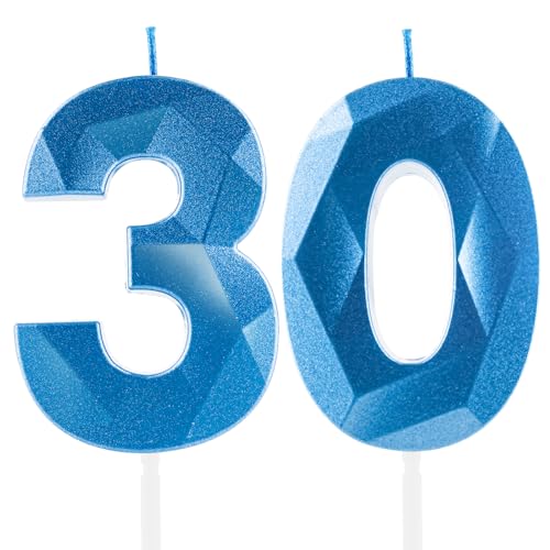 Velas de Cumpleaños 30 Años Azul Real, Decoraciones para Mujeres y Hombre, Royal Blue Número 30...