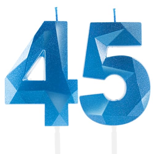 Velas de Cumpleaños 45 Años Azul Real, Decoraciones para Mujeres y Hombre, Royal Blue Número 45...