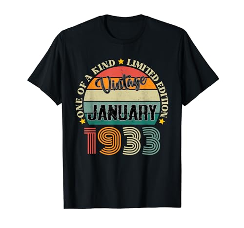 91 Años Vintage Enero 1933 91 Cumpleaños Retro Camiseta