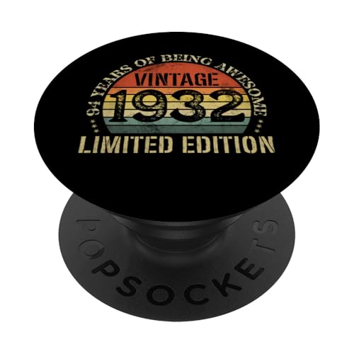 Vintage 1932 Edición Limitada 94 Cumpleaños 94 Años PopSockets PopGrip Adhesivo