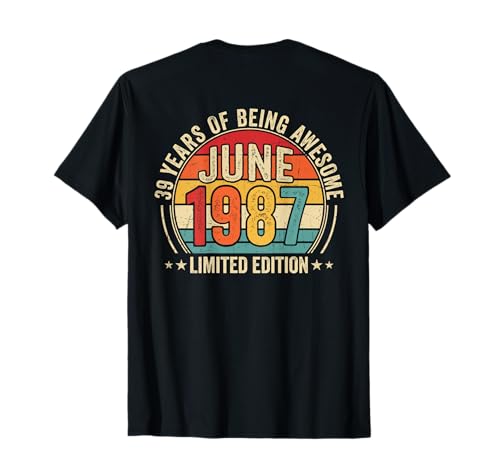 En la Parte Posterior: Impresionante Desde Junio de 1987, Vintage Retro, 39 cumpleaños Camiseta