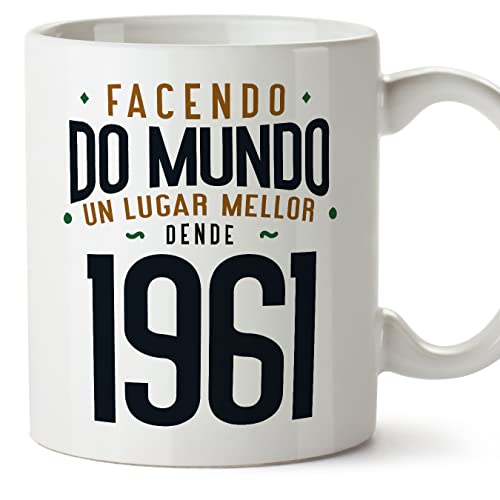 MUGFFINS Tazas 1961 Cumpleaños - En Gallego - Facendo do Mundo un Lugar Mellor - 11 oz / 330 ml -...