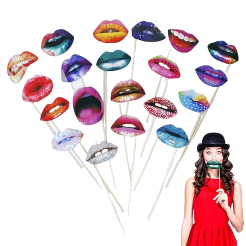 WUSJCOF 20 Piezas Divertidos Accesorios para Fotomatón con Diseños de Labios y Bocas, Requisitos...