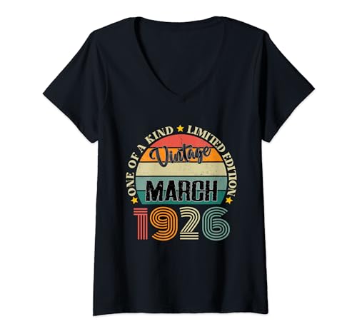 98 Años Vintage Marzo 1926 98 Cumpleaños Retro Camiseta Cuello V