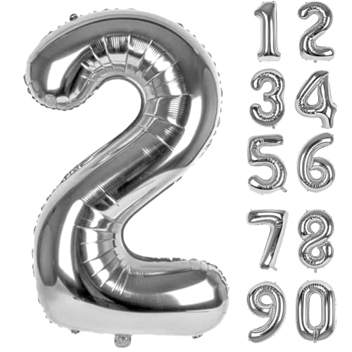 LAPONO Globos de Cumpleaños 2 Numeros, Plateados Helio Número Globos Grandes (83cm) Plata Foil...