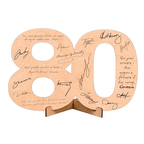 CUBIBOO ART Número de Madera 80 Años con Soporte - Regalos Hombre 80 años - Regalo Señora 80...