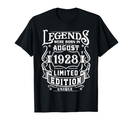 Cumpleaños Agosto 1928 Edición Limitada Regalo Legend August Camiseta