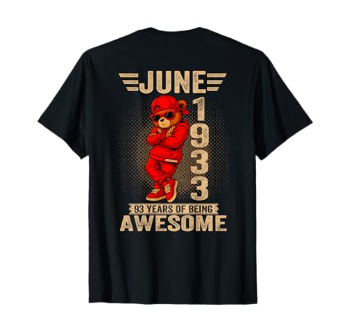 (En la Parte Trasera) 93 de Junio Cumpleaños Mujer 1933 Impresionante Oso de Peluche Camiseta