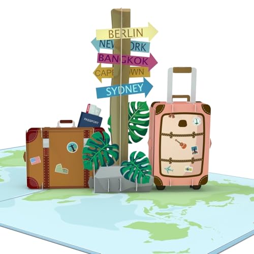 MOKIO® Tarjeta Pop-Up – Viaje – Tarjeta de cumpleaños 3D para vacaciones o como tarjeta de...