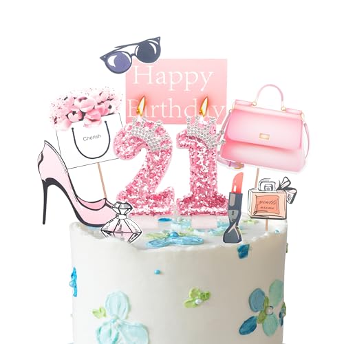 Decoraciones y velas personalizadas para tartas de cumpleaños número 21, velas rosas para tartas,...