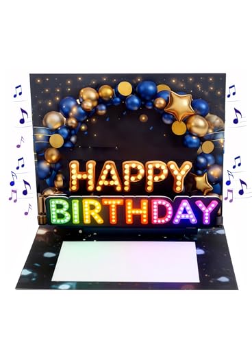 Joli Coon Tarjeta de cumpleaños con música y luz - Tarjeta pop up 3D cumpleaños hombre con efecto...