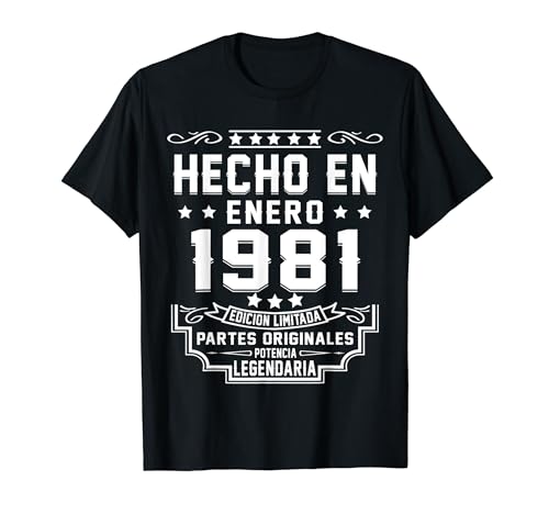 Hecho En Enero 1981 Partes Originales Cumpleaños 43 Años Camiseta