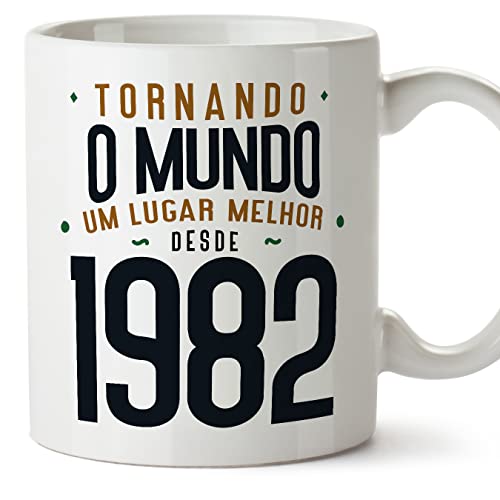 MUGFFINS Tazas 1982 Cumpleaños - En Portugués - Tornando o Mundo um Lugar Melhor - 11 oz / 330 ml...