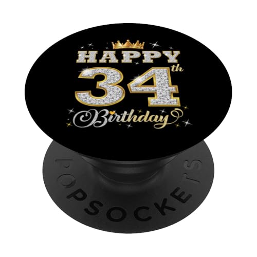 Feliz cumpleaños 34 años 34 años Mujeres Hombres Fiesta de cumpleaños PopSockets PopGrip...