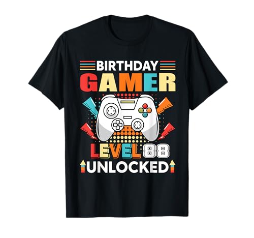 Gamer Level 88 Desbloqueado 88 Cumpleaños Gamer Gaming 88 Años Camiseta