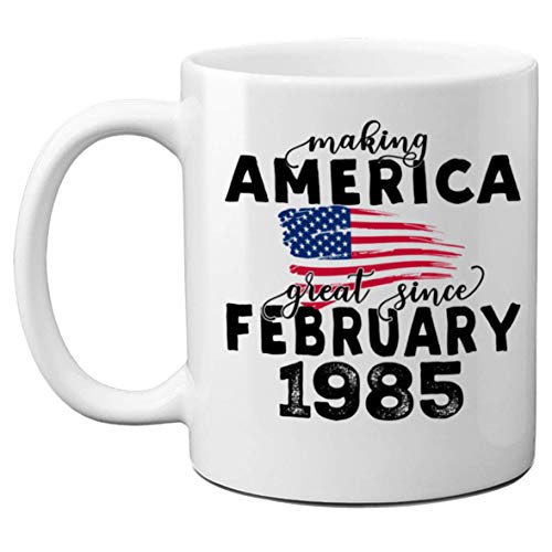 Tazas de 35 cumpleaños para hombres, mujeres, regalo de cumpleaños para él, ella, haciendo que Estados Unidos sea genial desde febrero de 1985 Tazas de café, regalos de cumpleaños para adultos de 35 a