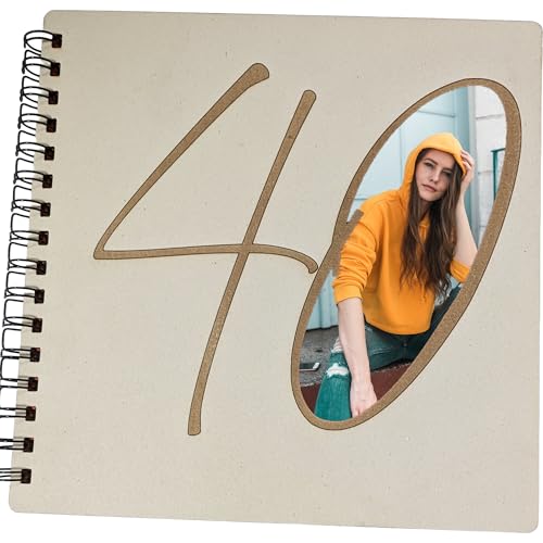 Libro de fotos de madera o libro de invitados con corte grande 40 en la parte delantera de...