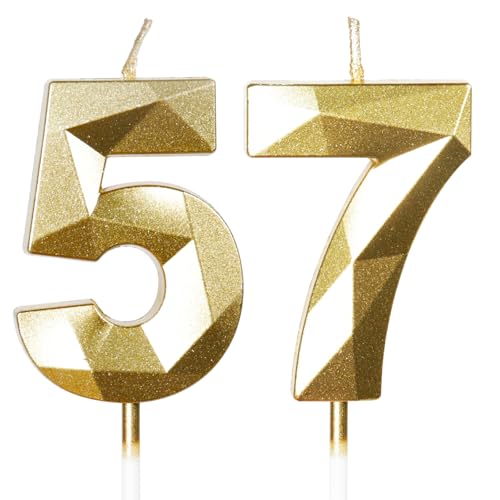 Yiran Velas de Cumpleaños 57 Años Dorado, Decoraciones para Hombres y Mujeres, Número 573D para...