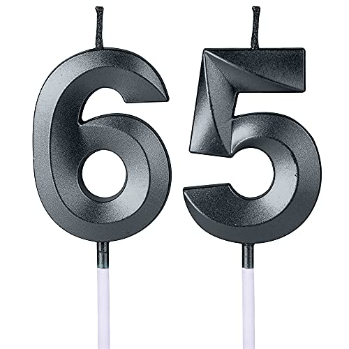 Velas negras para tartas de 65 y 56 cumpleaños, número 65 56 con purpurina para decoración de...