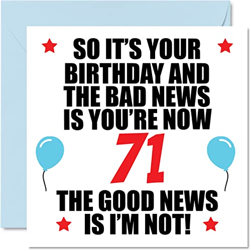 Divertida tarjeta de cumpleaños 71 para hombres y mujeres, Bad News, tarjetas de feliz cumpleaños...