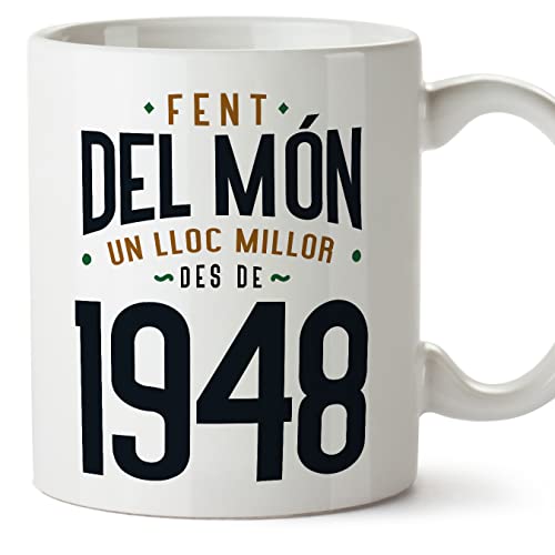 MUGFFINS Tazas 1948 Cumpleaños - En Catalán - Fent del Món un Lloc Millor - 11 oz / 330 ml - Regalo original y divertido