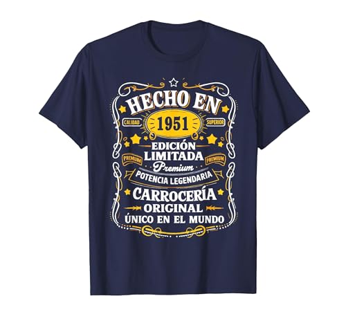75 Cumpleaños Hombre 75 años Hecho En 1951 Regalos Camiseta, Hombre, Azul Marino, XL
