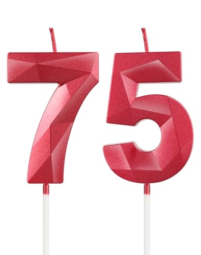 mciskin Velas rojas de 75 cumpleaños, decoraciones de 75 cumpleaños para mujeres y hombres, vela...