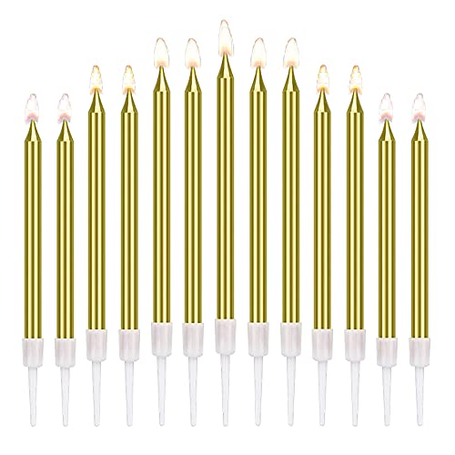 100 Piezas Velas de Tarta de Cumpleaños, Velas de Pastel, Largas Velas de Cumpleaños con Soportes,...