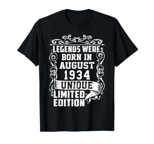Cumpleaños Agosto 1934 Edición Limitada Regalo Legend Camiseta