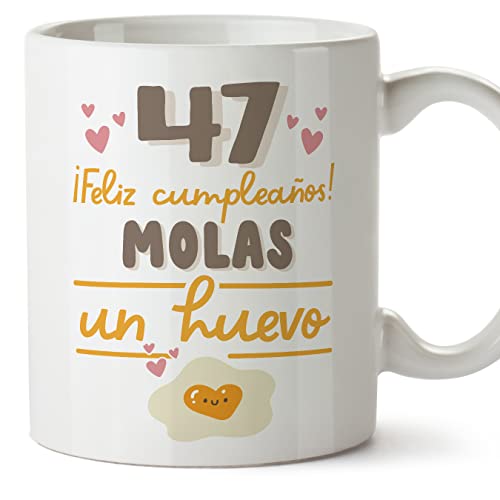 MUGFFINS Tazas 47 Cumpleaños - En Español - Feliz Cumpleaños Molas un Huevo - 11 oz / 330 ml -...