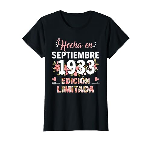 90 Años Regalo de Cumpleaños 1933 Mujer 90 Años Septiembre Camiseta