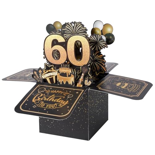 BOFUNX Tarjeta de Felicitación Cumpleaños de 60 Años Pop Up 3D Tarjeta Emergente Regalo Original...