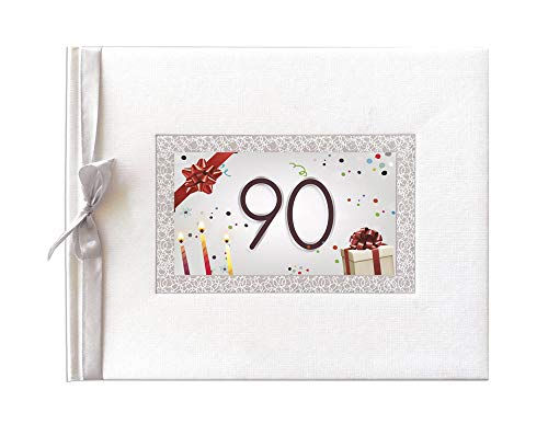 Libro de Firmas Aniversario y Cumpleaños 90 Años | Tapa Dura con Lazo de Seda y Marco Decorativo |...