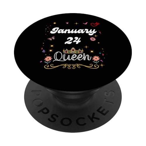 24 de enero Reina Desde el 24 de enero Cumpleaños Niña Mujer PopSockets PopGrip Adhesivo