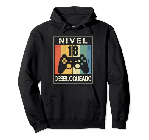 Nivel 18 Desbloqueado Gamer 18 Años 2004 Divertido Chico Sudadera con Capucha
