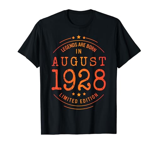 Cumpleaños Agosto 1928 Edición Limitada Regalo Usado Vintage Camiseta