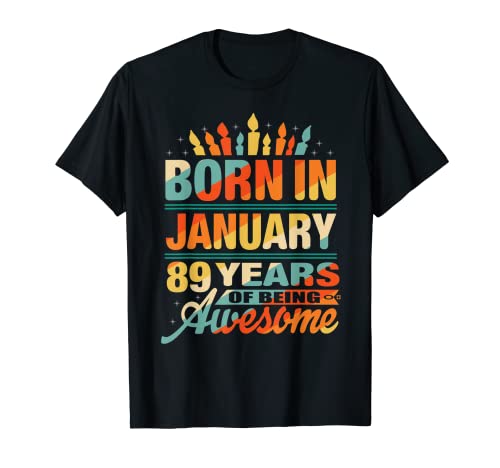 Enero 1933 89 Años de Edad 89 Regalos de Cumpleaños Vela Gráfico Camiseta