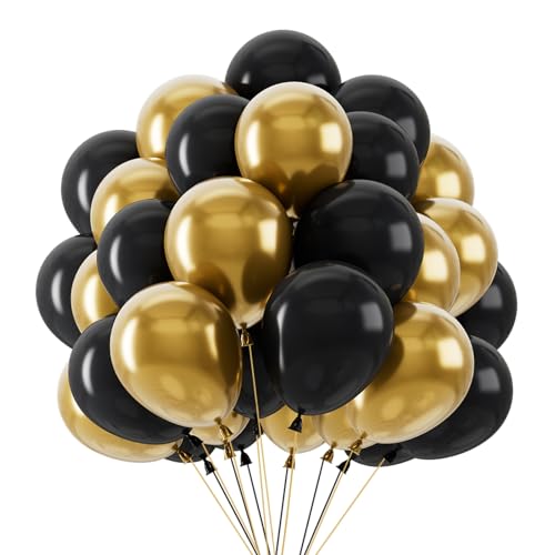 Globos Dorados y Negros, 69 Piezas 12 Pulgadas Helio Globos Negros y Dorados, Globos de Cumpleaños...