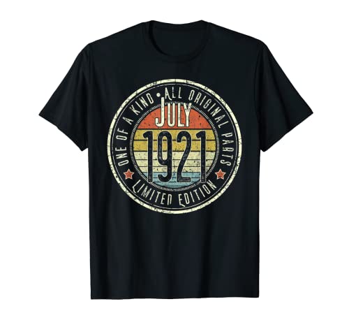 101 Años Julio 1921 Edición Limitada 101 Cumpleaños Camiseta
