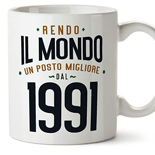 MUGFFINS Tazas 1991 Cumpleaños - En Italiano - Rendo il Mondo un Posto Migliore - 11 oz / 330 ml -...