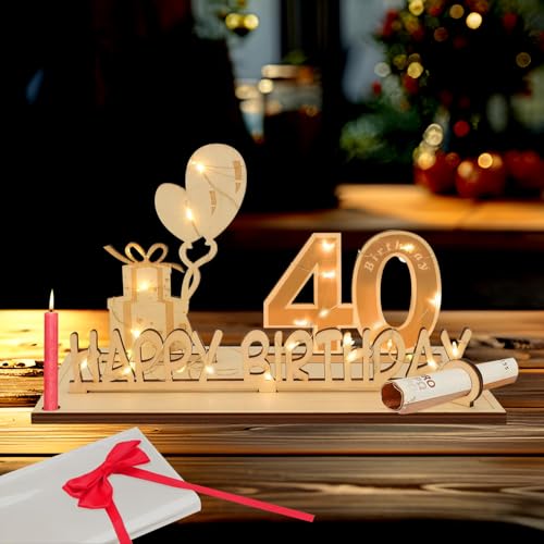 Regalos de 40 Cumpleaños, Cartel de Madera Libro de Visitas con Luces LED, Regalos para 40...