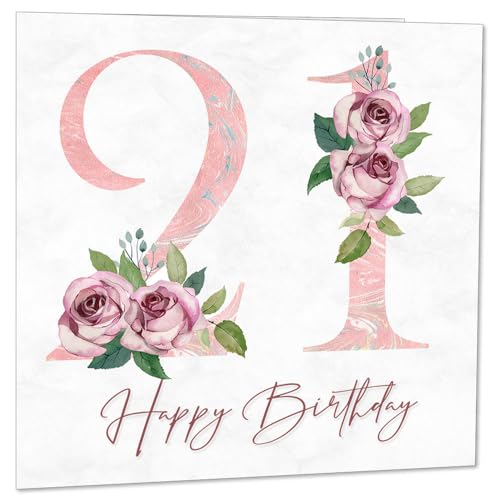 Tarjeta de cumpleaños número 21 para mujer, tarjetas florales de 21 cumpleaños para mujer de 21...