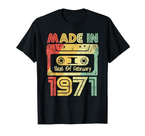 Hecho en 1971 mejor de febrero retro 70s regalo de fiesta de cumpleaños Camiseta