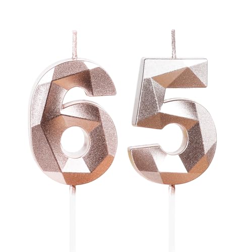 Yiran Velas de Cumpleaños 65 Años Ora Rose, Decoraciones para Hombres y Mujeres, Número 65 3D...