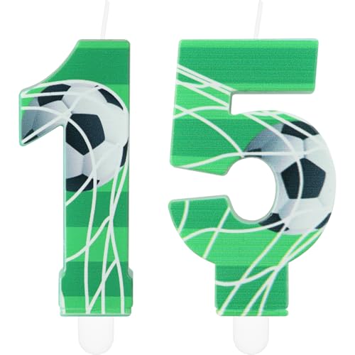 Velas de cumpleaños número 15 de fútbol, vela del número 15 para pastel, decoraciones de...
