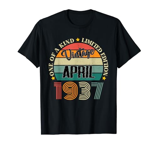 87 Años Vintage Abril 1937 87 Cumpleaños Retro Camiseta