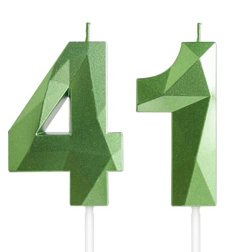 Velas de Cumpleaños 41 Años Verde, Decoraciones para Hombres y Mujeres, Número 41 3D para Tarta,...