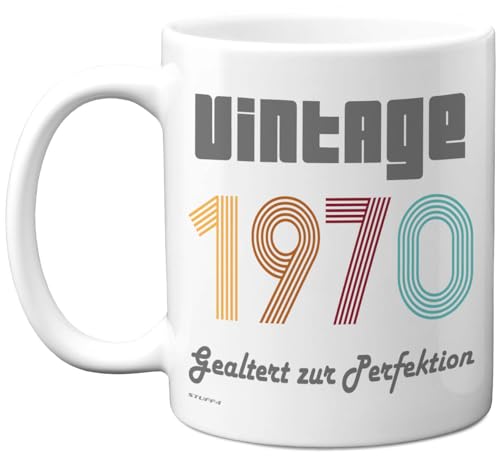 Taza de cerámica de 325 ml, apta para lavavajillas, diseño vintage de 1970 con texto 'Vintage 1970...