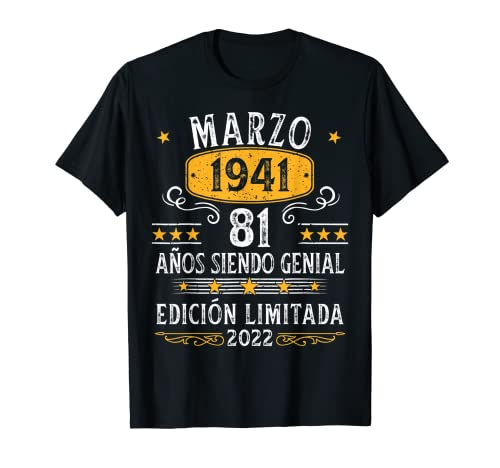 81 Años Cumpleaños Marzo 1941 Hombre Mujer Marzo 1941 81 Camiseta