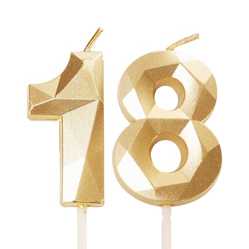 Velas de cumpleaños número 18, velas doradas con el número 18, decoración de pastel para niños...
